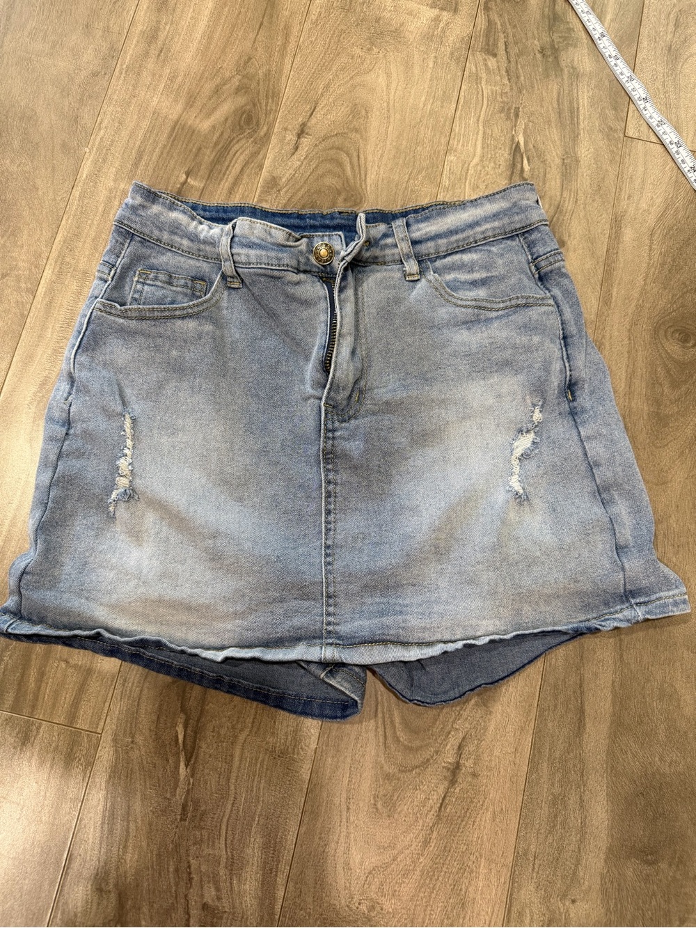 Denim A-Line Mini Skirt - Light Blue